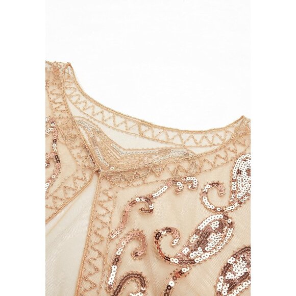 🆕 Women Cream Sequin Beaded Evening Cape Bridal Shawl Bolero Flapper Cover Up - Picture 5 of 6